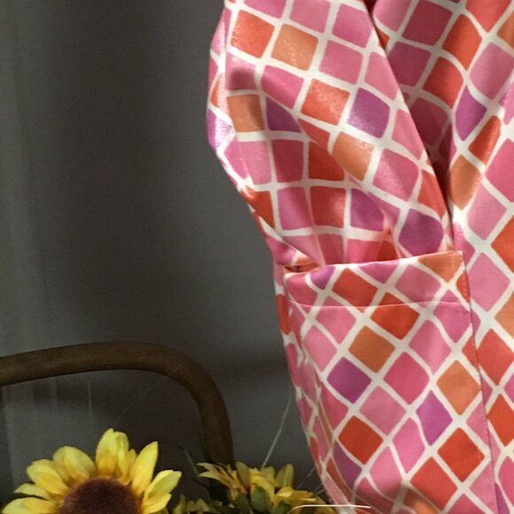 Pink Geometric Waterproof Button Up Raincoat with Hood - Picture 4 of 8